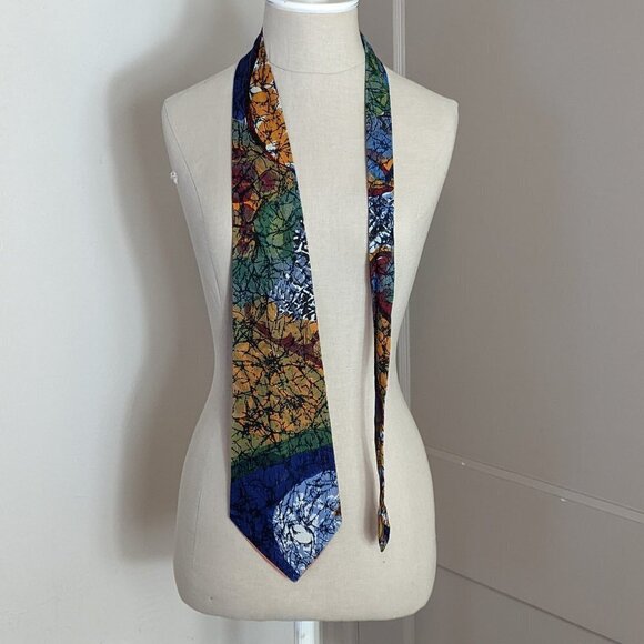 Vintage Tie Batik Abstract Design Pattern Boho Cotton Wide Unisex Art Handmade - Picture 3 of 8